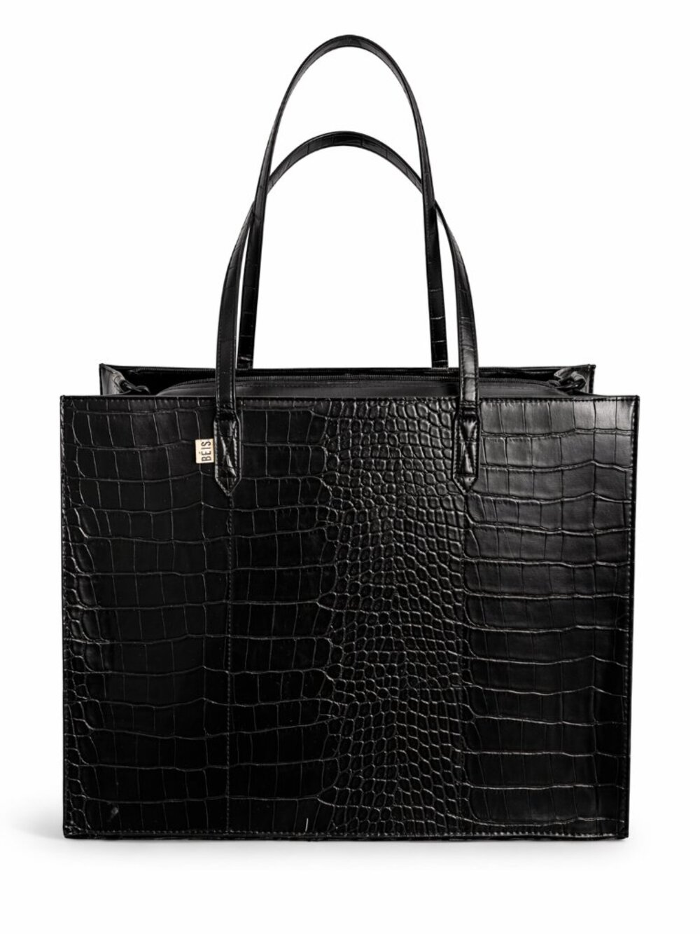 BEIS The Large Work Tote in Black Embossed Croc Leather Shoulder Tote Bag